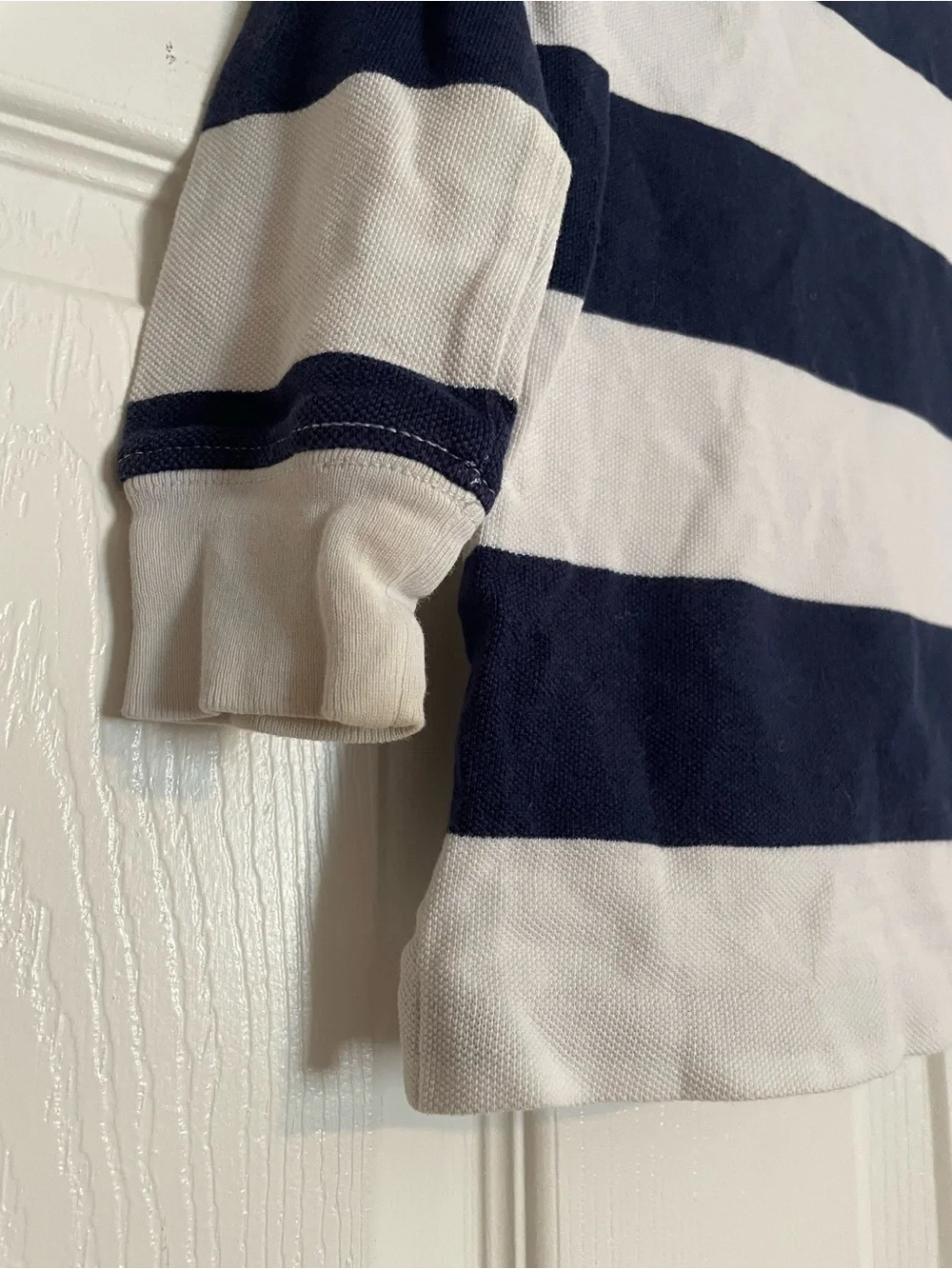 Polo by Ralph Lauren Boys' 2T Navy & White Striped Rugby Polo with Red Logo